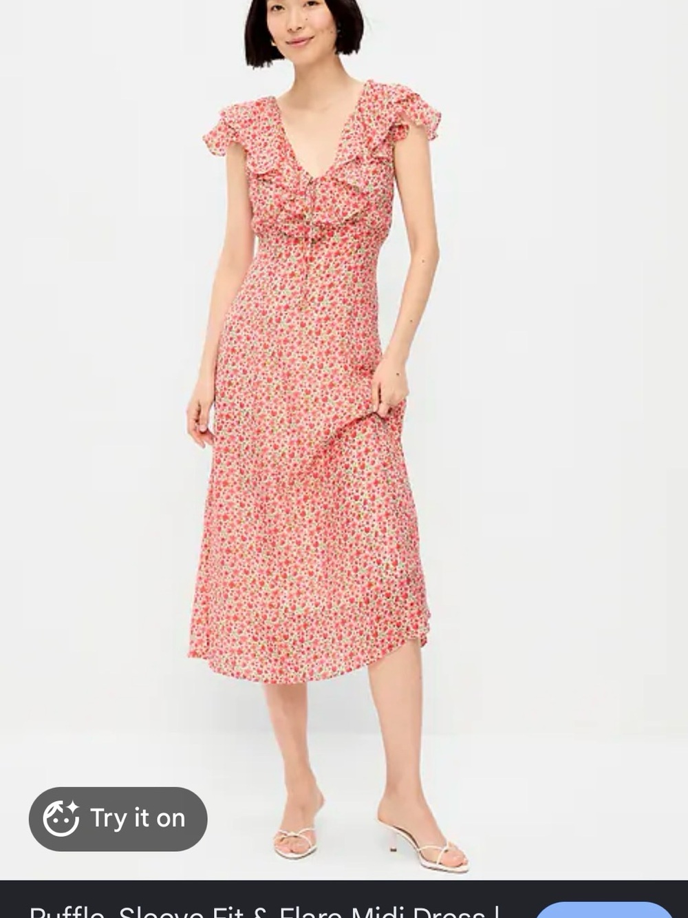 Old Navy Pink Floral Ruffle Midi Dress